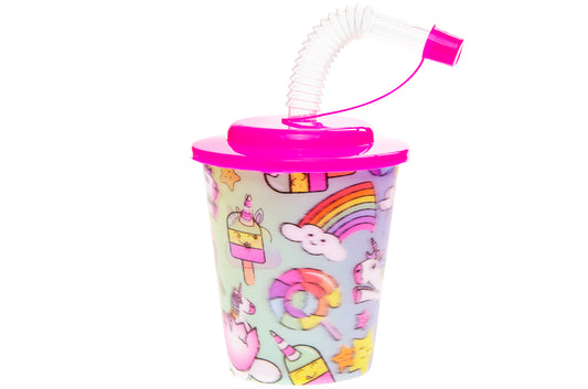 Unicorn Theme 3D Cup With Straw and Lid