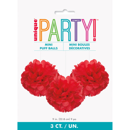 Pack of 3 Ruby Red Mini Puff Tissue Decorations