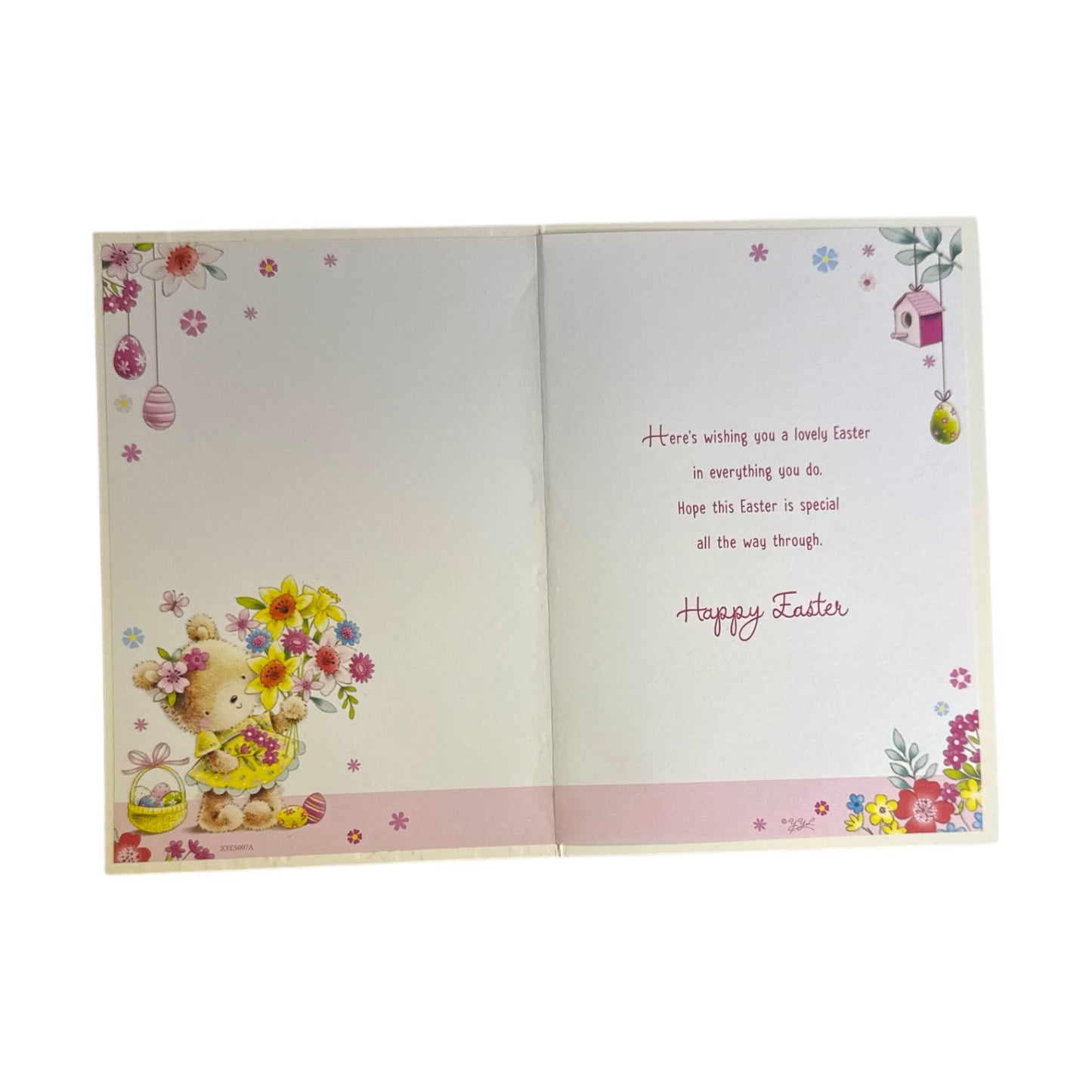 Teddy With Spring Flowers Design Open Easter Card