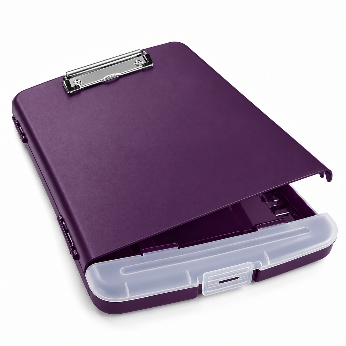 Pack of 12 A4 Purple Plastic Clipboard Box Files With Pencil Holder - Storage Filing Case