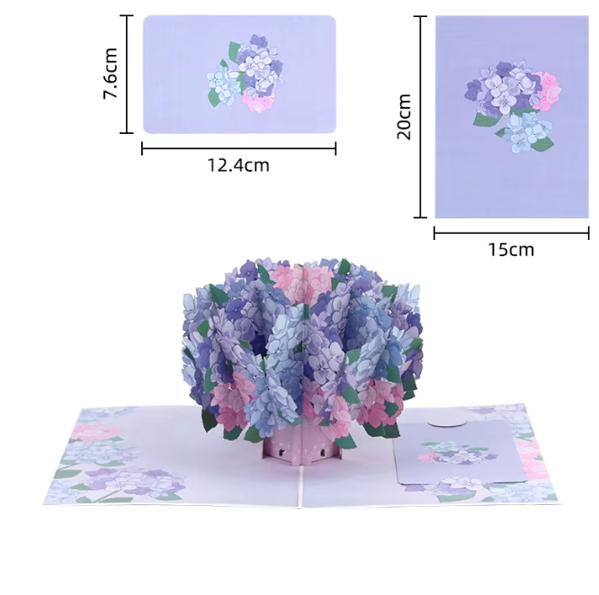 Hydrangea Blue Purple 3D Pop Up Greeting Card
