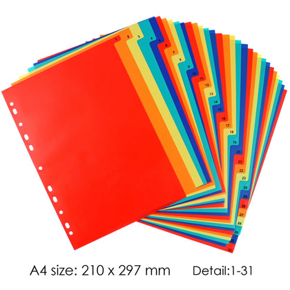 A4 Coloured Plastic 31 Part Tabbed Index Dividers - File