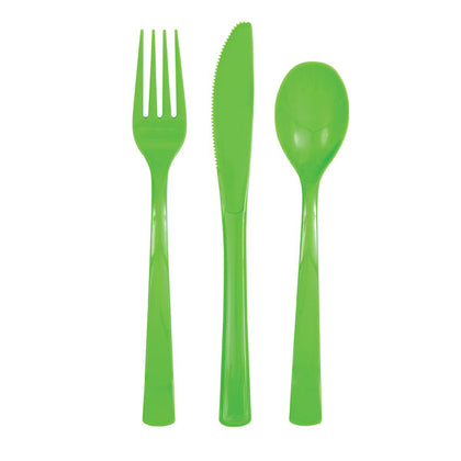 Pack of 18 Lime Green Solid Assorted Plastic Cutlery
