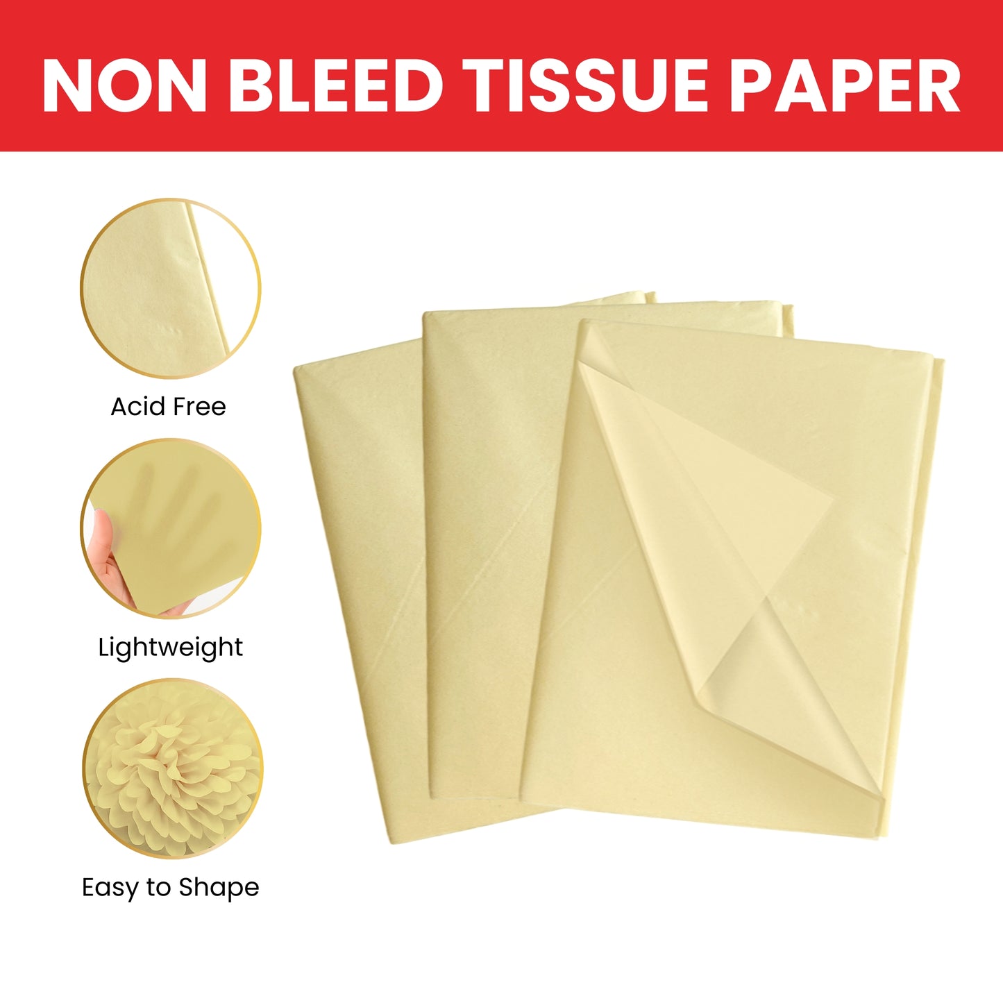 Pack of 180 Ivory Acid Free 50 x 70cm Tissue Paper Sheets