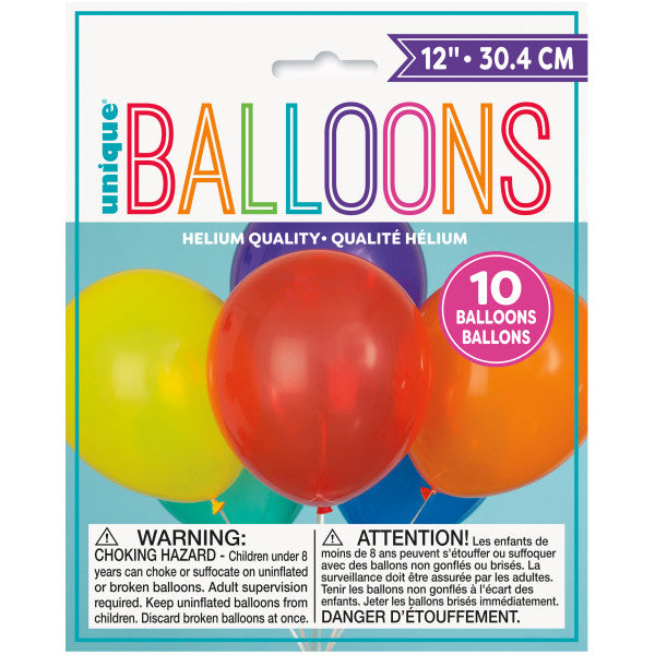 Pack of 10 12" Latex Assorted Balloons