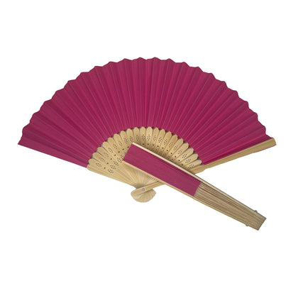 Dark Pink Paper Foldable Hand Held Bamboo Wooden Fan by Parev