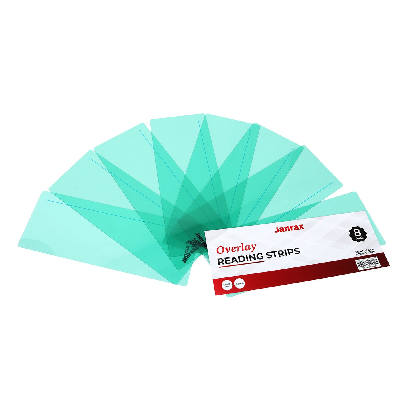 Pack of 8 Cyan 210x80mm Dyslexia Overlay Reading Strips – PET Material, Rounded Corners