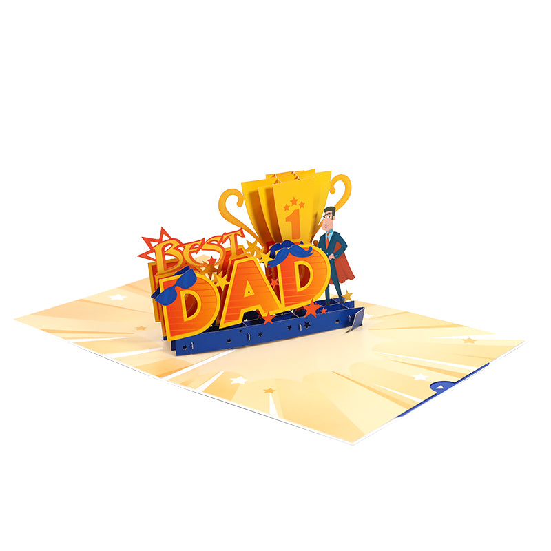 Best Dad Trophy 3D Pop Up Father's Day Card - Dad Birthday 