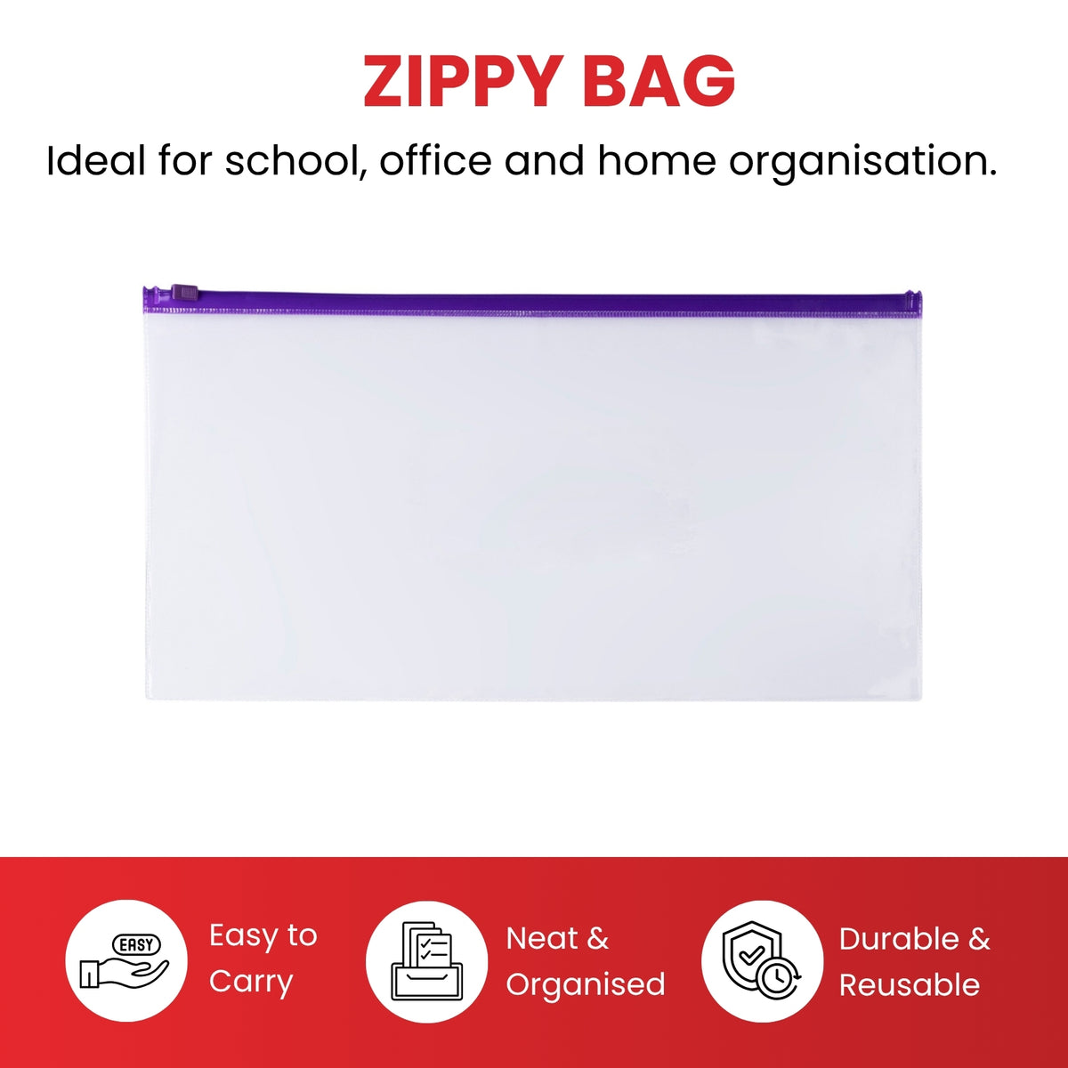 Pack of 12 DL Clear Zippy Bags with Green Zip