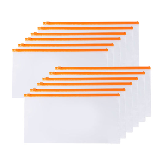 Pack of 12 DL Clear Zippy Bags with Orange Zip