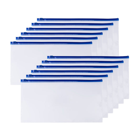 Pack of 12 DL Clear Zippy Bags with Blue Zip
