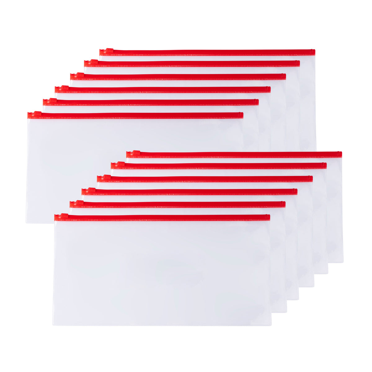 Pack of 12 DL Clear Zippy Bags with Red Zip