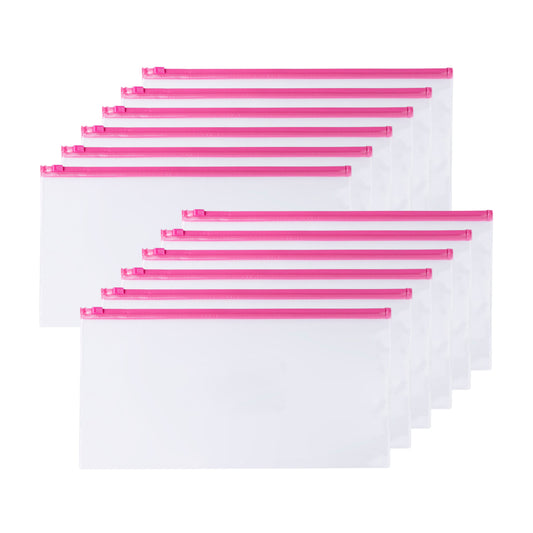 Pack of 12 DL Clear Zippy Bags with Pink Zip