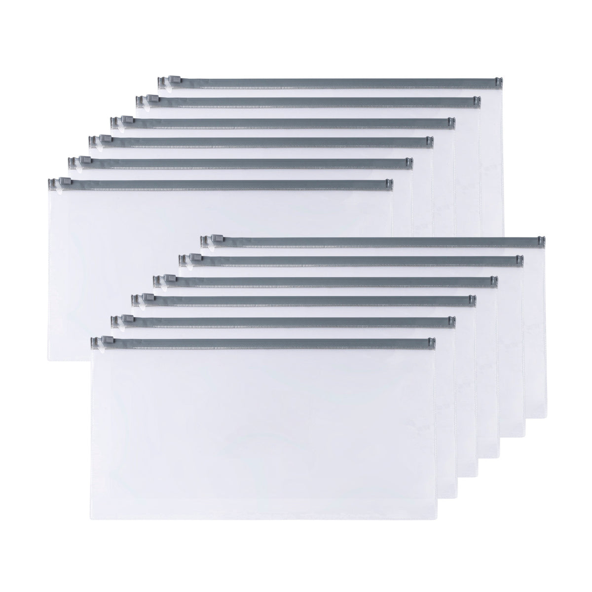 Pack of 12 DL Clear Zippy Bags with Grey Zip