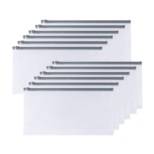 Pack of 12 DL Clear Zippy Bags with Grey Zip