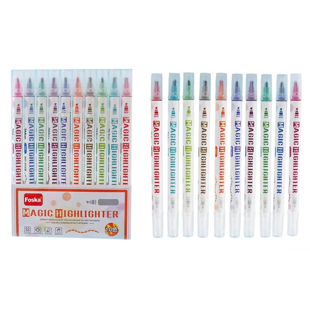Pack of 10 Highlighter Pens with Luminous Magic Invisible Ink– Choice ...