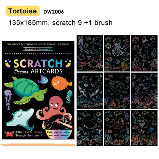 Tortoise Theme 9 Pages Art Creative Scratch Painting Book with Scratch Pen