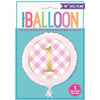 Pink Gingham 1st Birthday Round Foil Balloon 18"