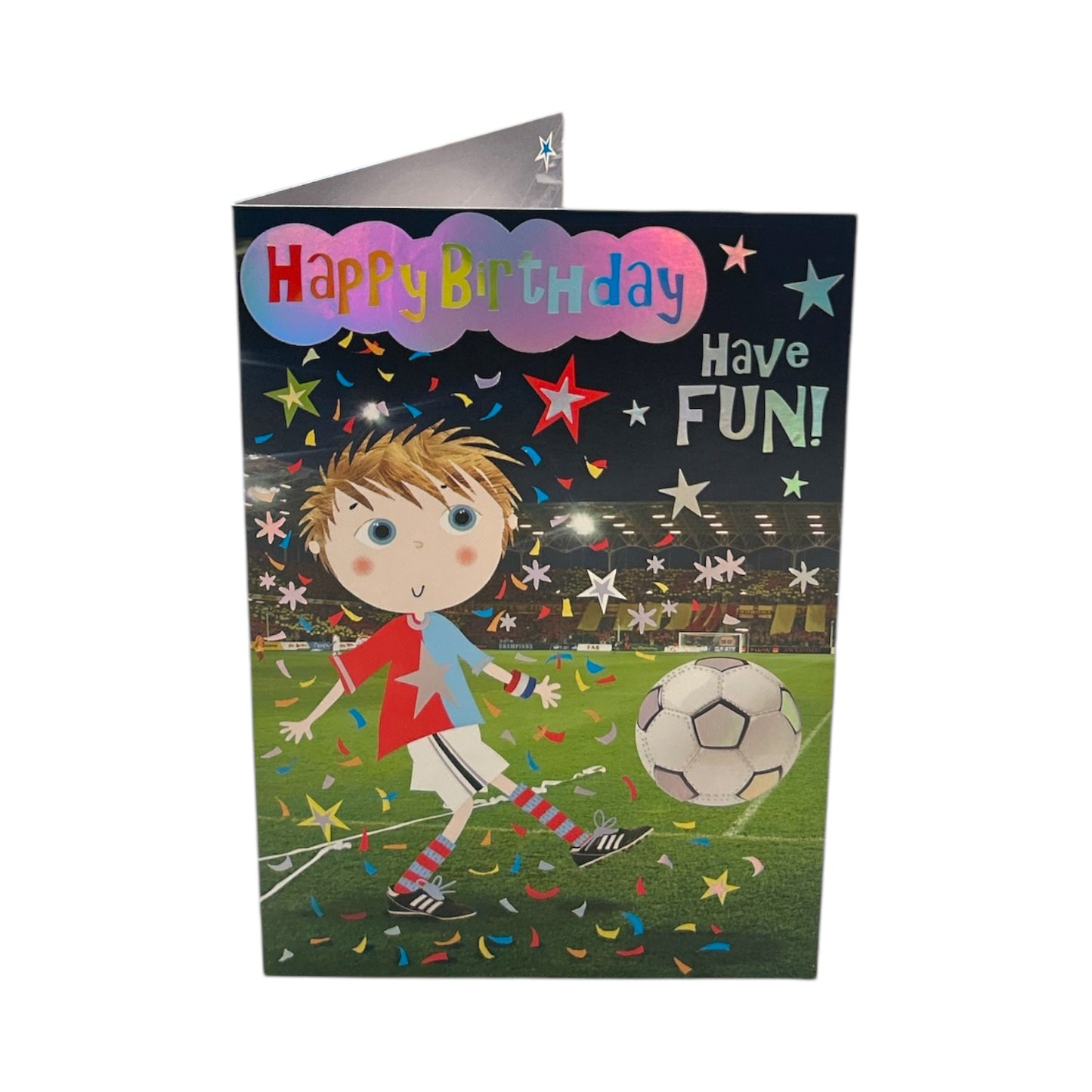 Open Male Juvenile Trendy Pops Boy With Football Design Birthday Card