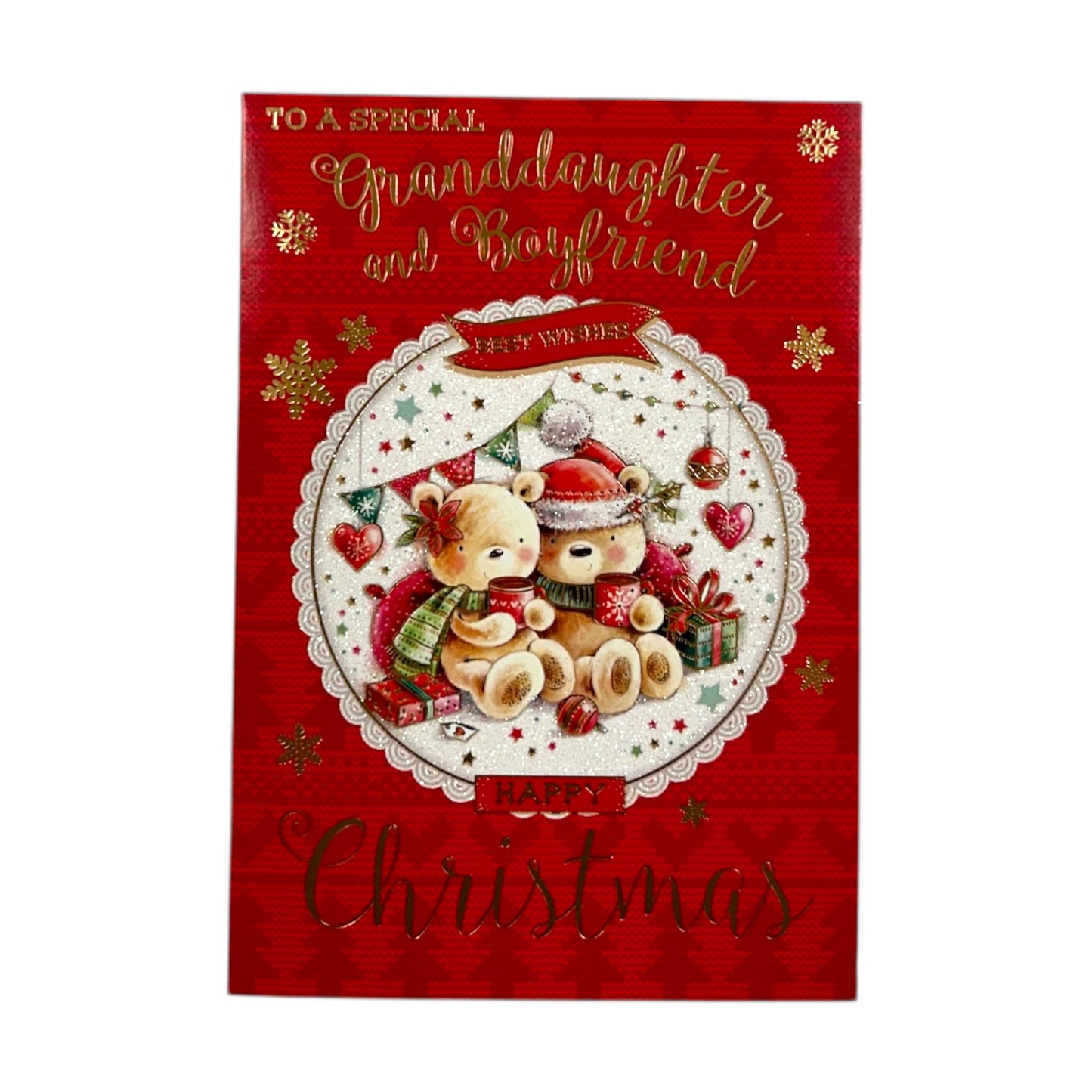 To a Special Granddaughter and Boyfriend Sweet Teddies Design Christmas Card