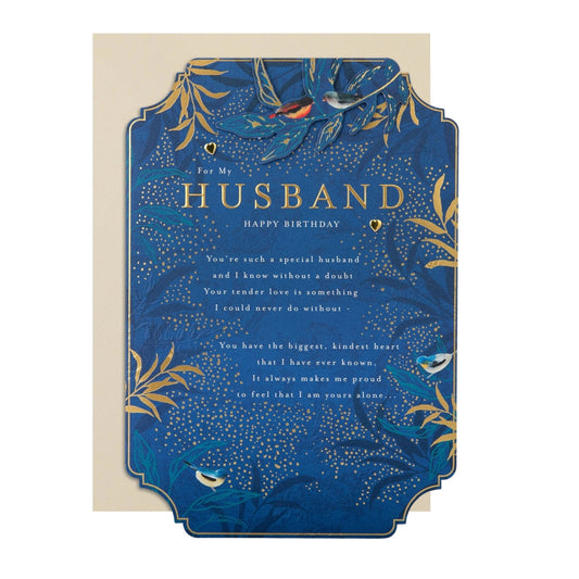 Blue with Traditional Floral Design with Heartfelt Verse Husband Birthday Card