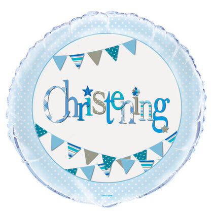 Blue Bunting Christening Round Foil Balloon 18