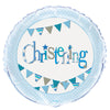 Blue Bunting Christening Round Foil Balloon 18"