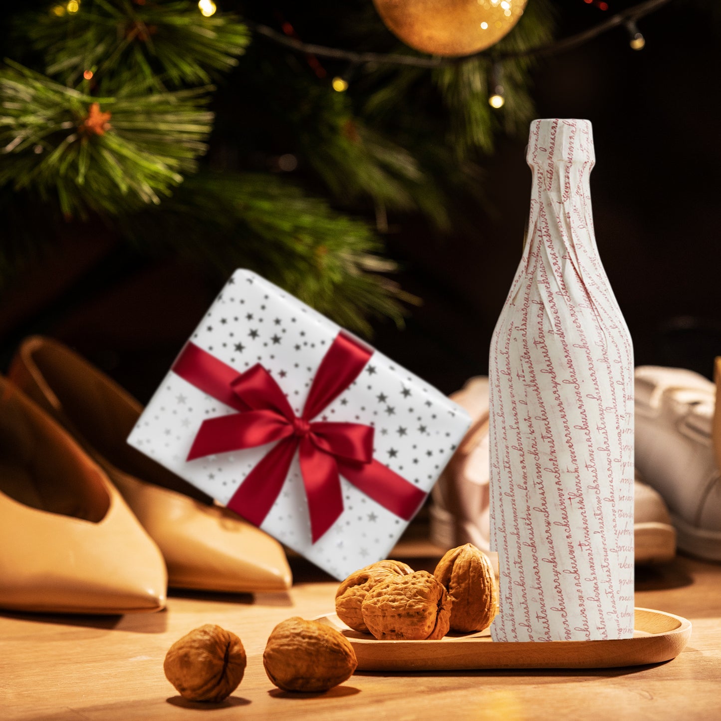 12 x Pack of 10 Merry Christmas Luxury Red Metallic Plastic-Free 18gsm Tissue Paper Sheets 50x70cm - Patterned Tissue Paper for Xmas, New Year, Party, Wedding, Birthday Packing Present Gift Box DIY Art Crafts