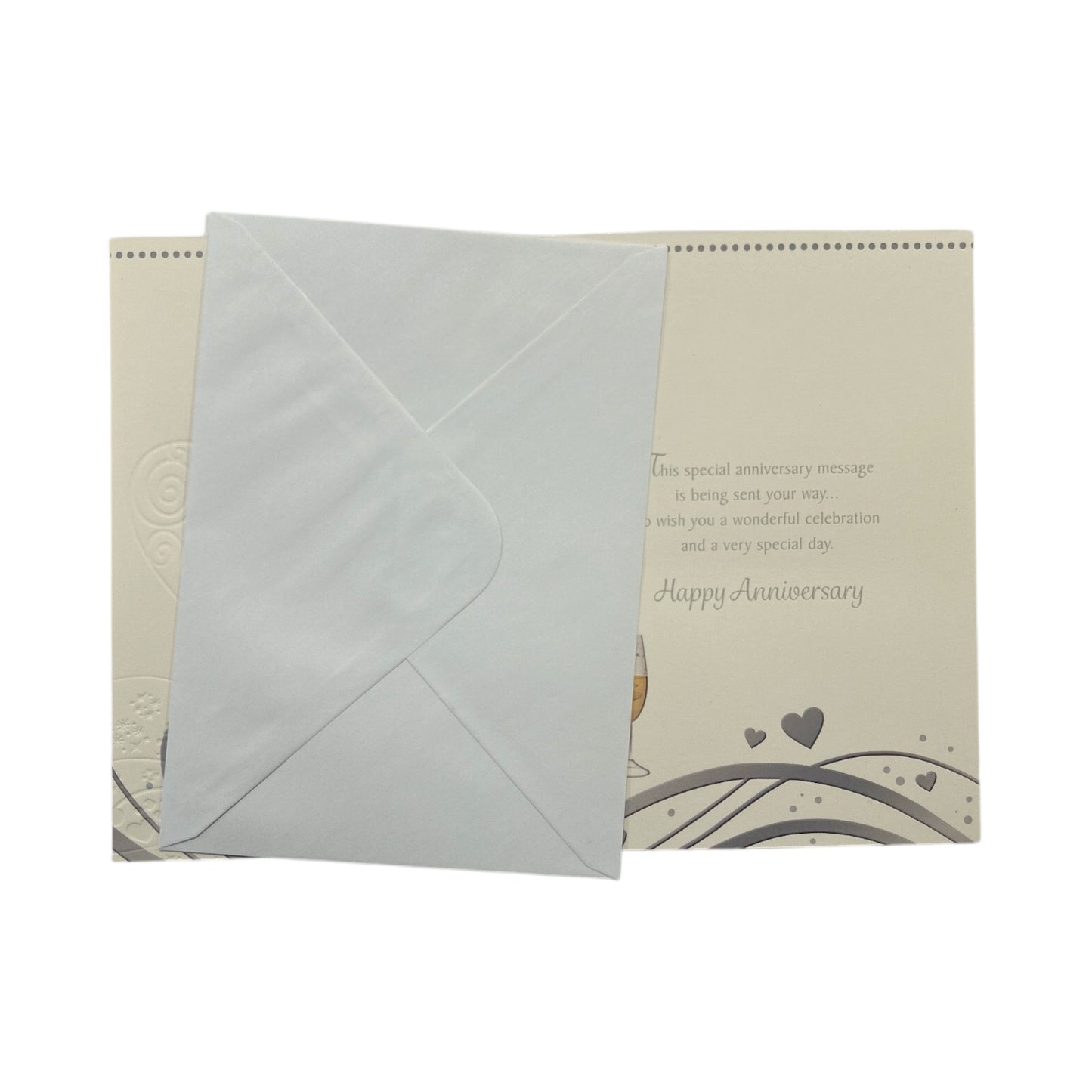 Daughter & Son-In-Law Champagne Glass Silver Heart Traditional Design Anniversary Card