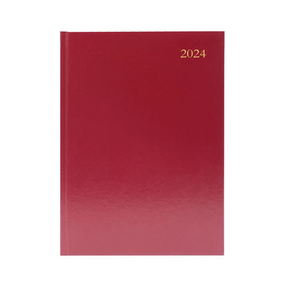 2024 A5 2 Days Per Page Burgundy Desk Diary