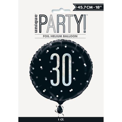 Birthday Glitz Black & Silver Number 30 Round Foil Balloon 18