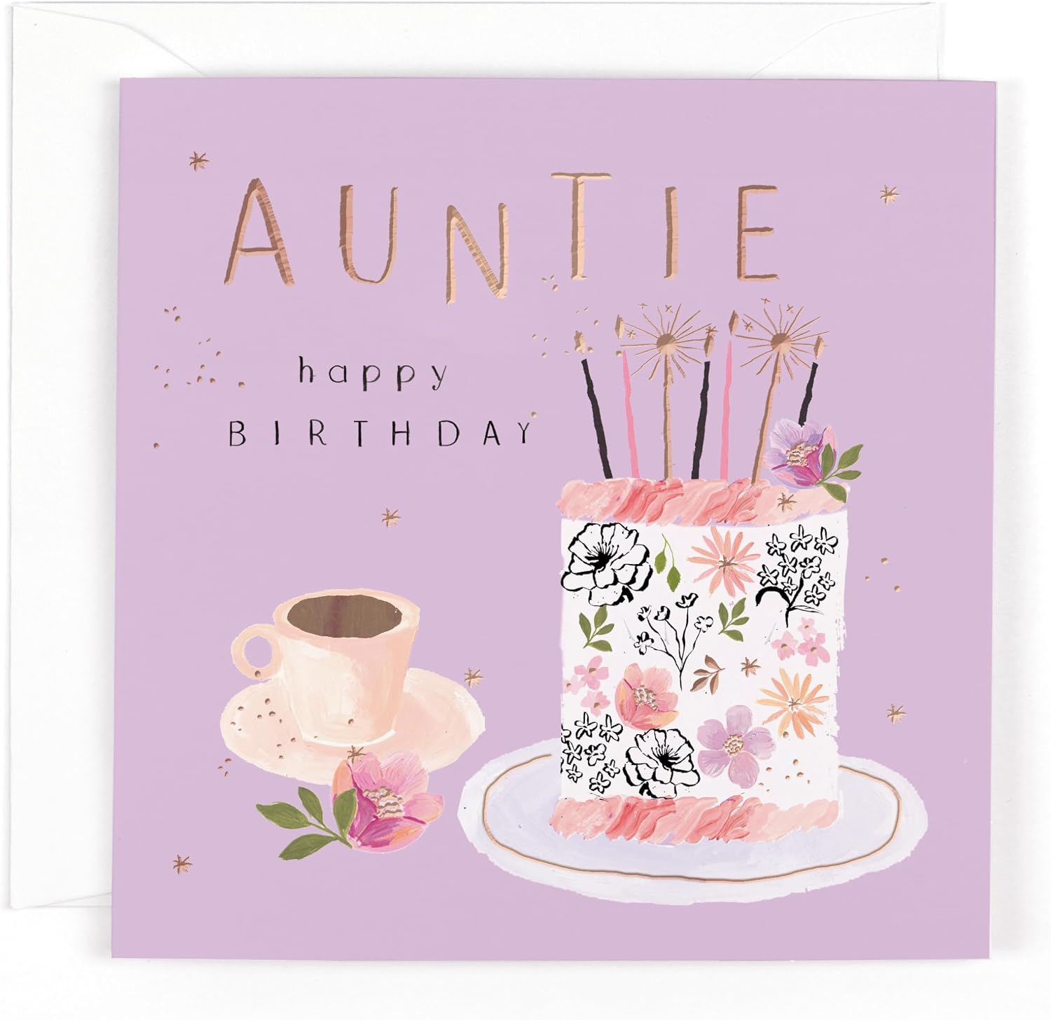 Contemporary Design Cake And Tea Cup Luxury Auntie Birthday Card ...