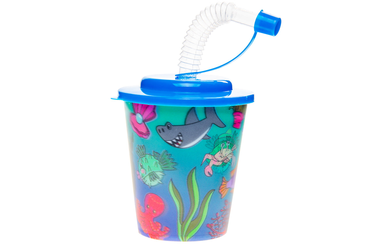 Pack of 12 Sea Animals 3D Cups With Straw and Lid