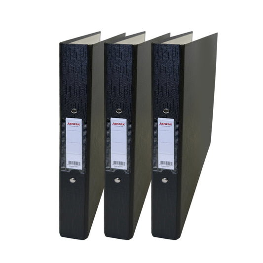 Pack of 3 A4 Black Paper Over Board Ring Binders by Janrax