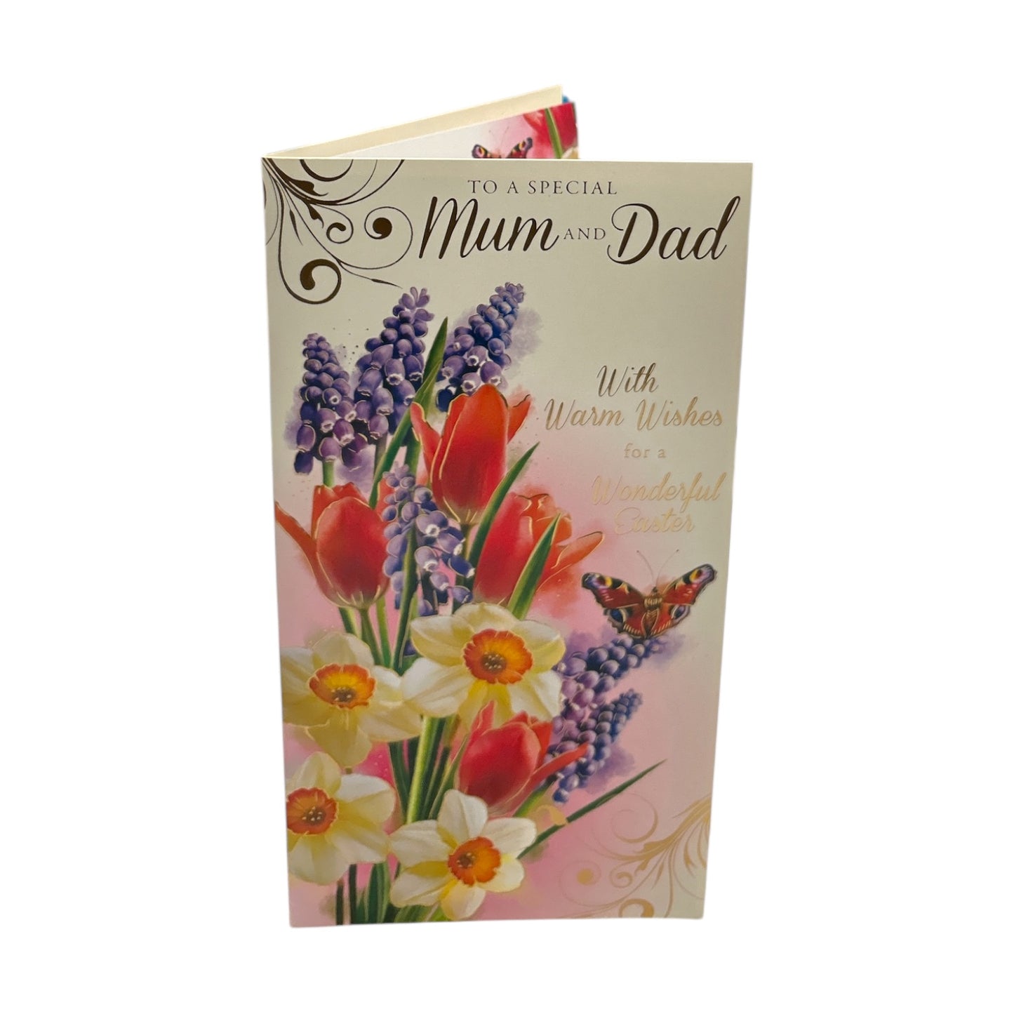 To A Special Mum And Dad Flower and Butterfly Design Easter Card