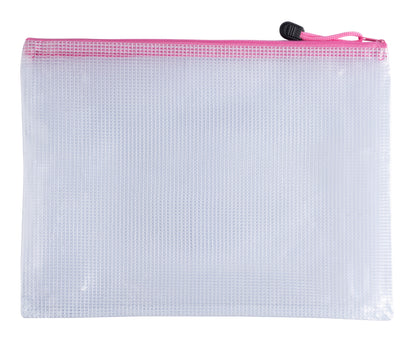 Pack of 12 A3 Pink PVC Mesh Zip Bags
