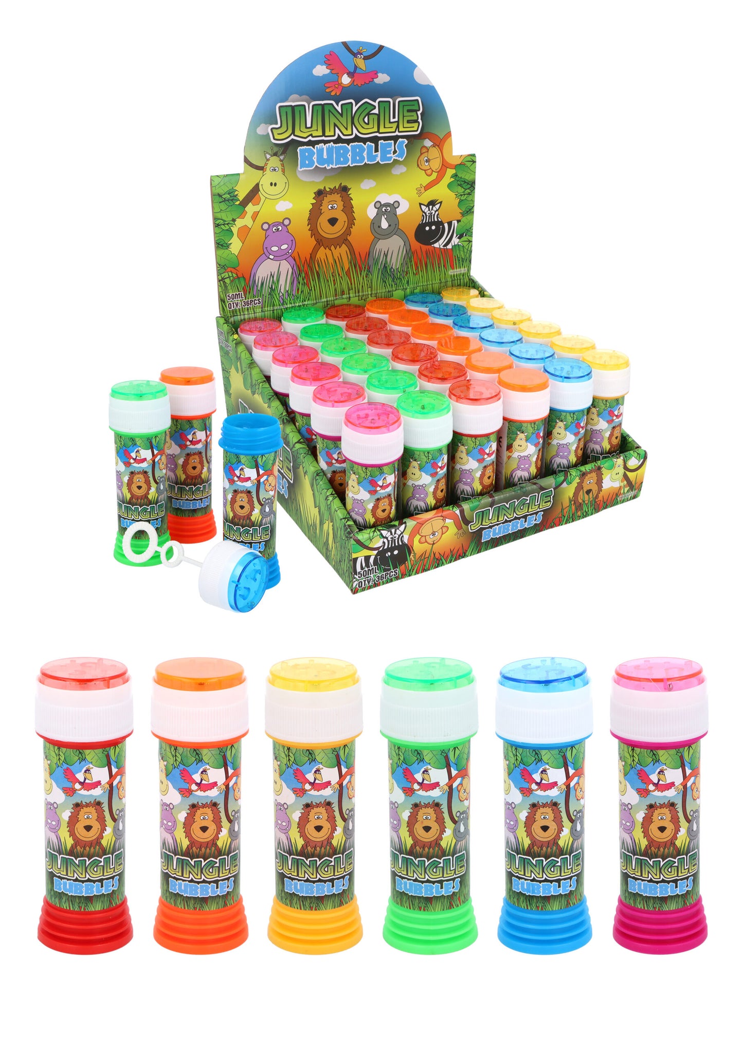 Pack of 36 Jungle Animal Bubble Tubs with Wand (50ml)