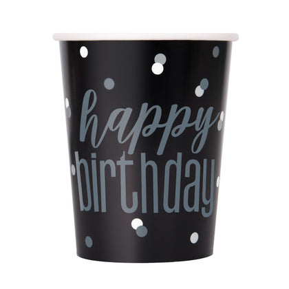 Pack of 8 Birthday Glitz Black & Silver Dots 9oz Paper Cups
