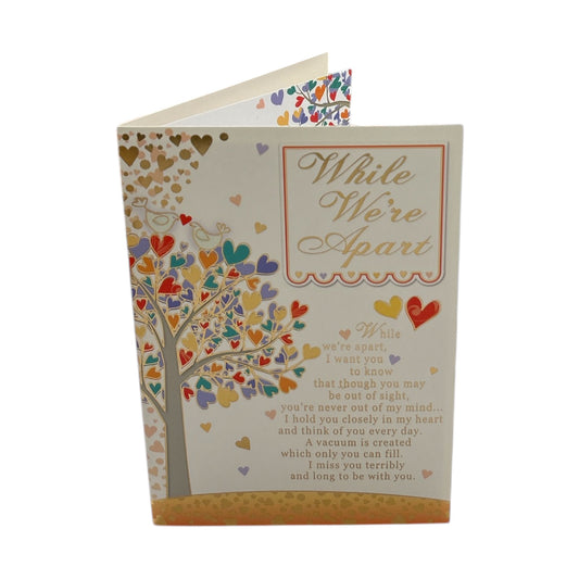 While We're Apart I Miss You Multi Colour Hearts Tree Open Card