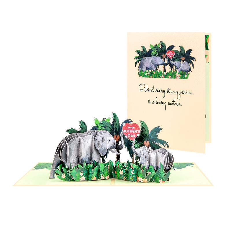 Elephants in Green Foliage Scene Celebrating Mother’s Day 3D Pop Up Card
