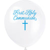 Pack of 8 Fancy Blue Cross First Holy Communion 12" Latex Balloons
