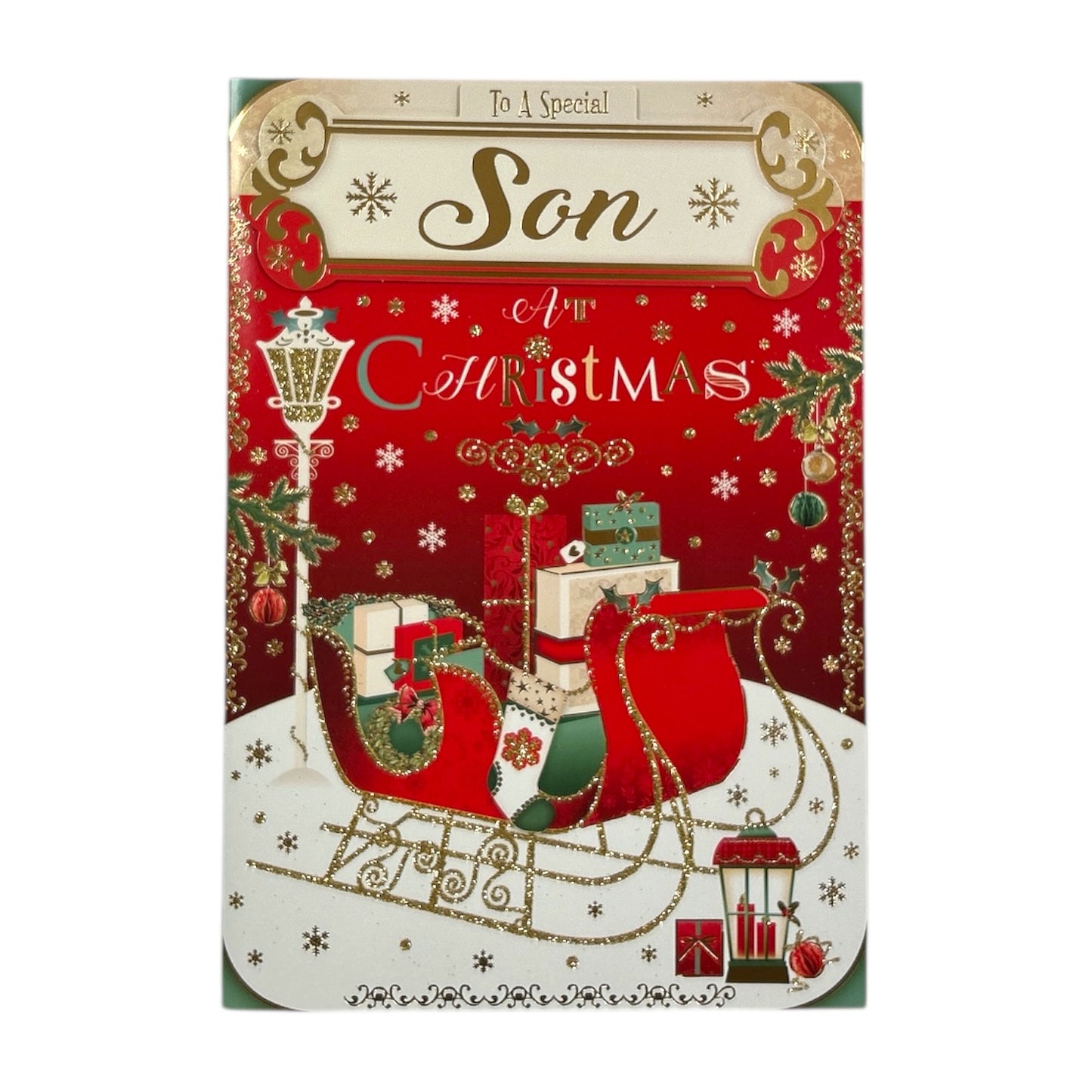 To a Special Son Sleigh With Gifts Design Christmas Card