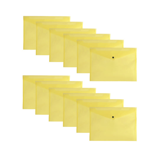 Pack of 12 A4 Yellow Plastic Document Wallets by Janrax