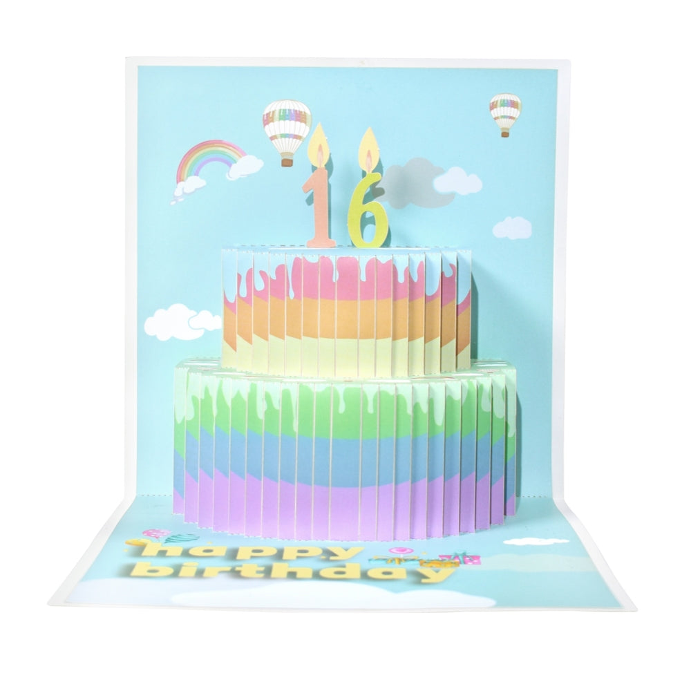 Rainbow Cake 3D Pop Up Birthday Card with Personalized Age Numbers