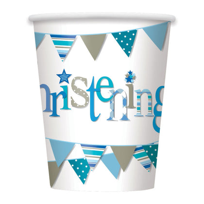 Pack of 8 Blue Bunting Christening 9oz Paper Cups