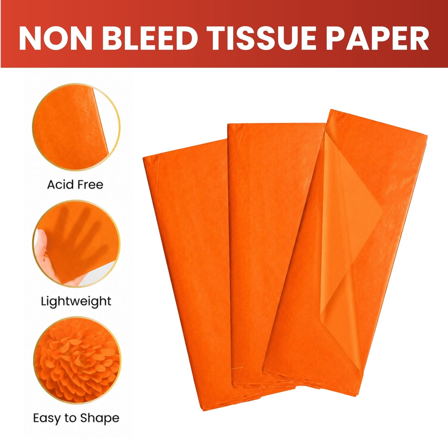 Pack of 200 Orange Acid Free 50 x 70cm Tissue Paper Sheets
