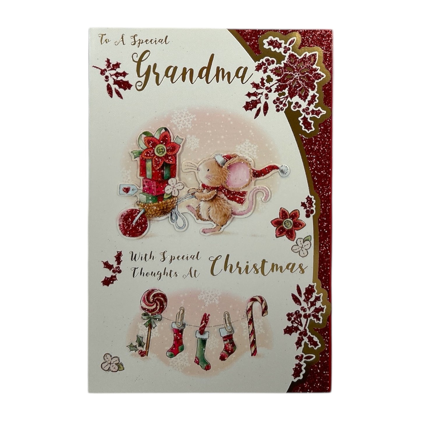 To a Special Grandma Mouse & Sled Scene Christmas Card