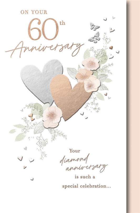 Dual Hearts Design 60th Anniversary Congratulations Card