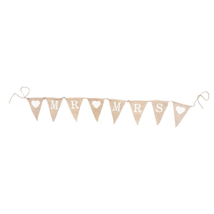 8 Pennants Mr & Mrs And Hearts Hessian Bunting