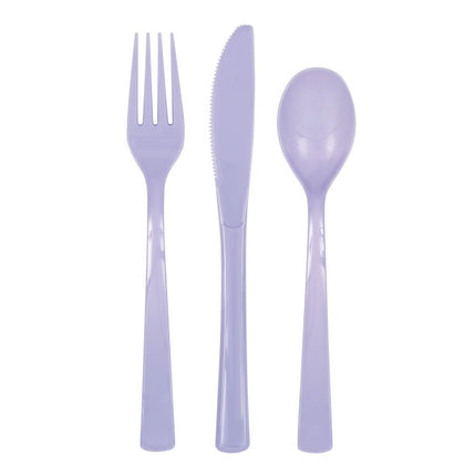 Pack of 18 Lavender Solid Assorted Plastic Cutlery
